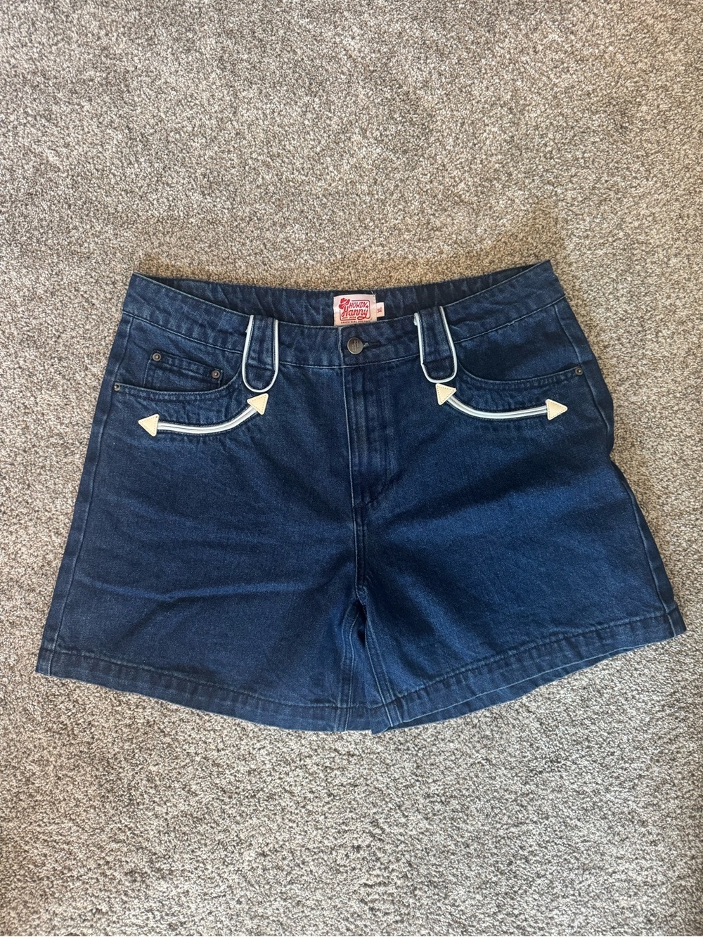 Howdy Hanny Vintage-Inspired Dark Blue Denim Shorts with White Trim